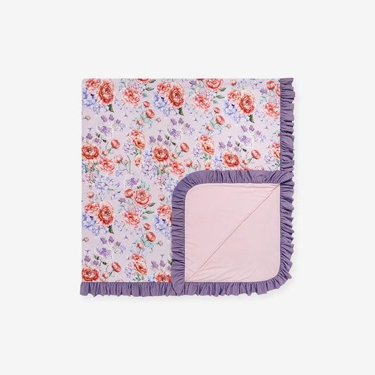 Joaquina & Spring Pink Pinstripe Ruffled Luxe Patoo® Blanket