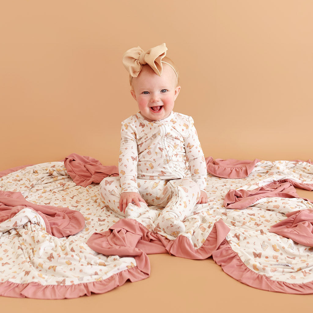 Kelcie & Dusty Rose Ruffled Luxe Patoo® Blanket