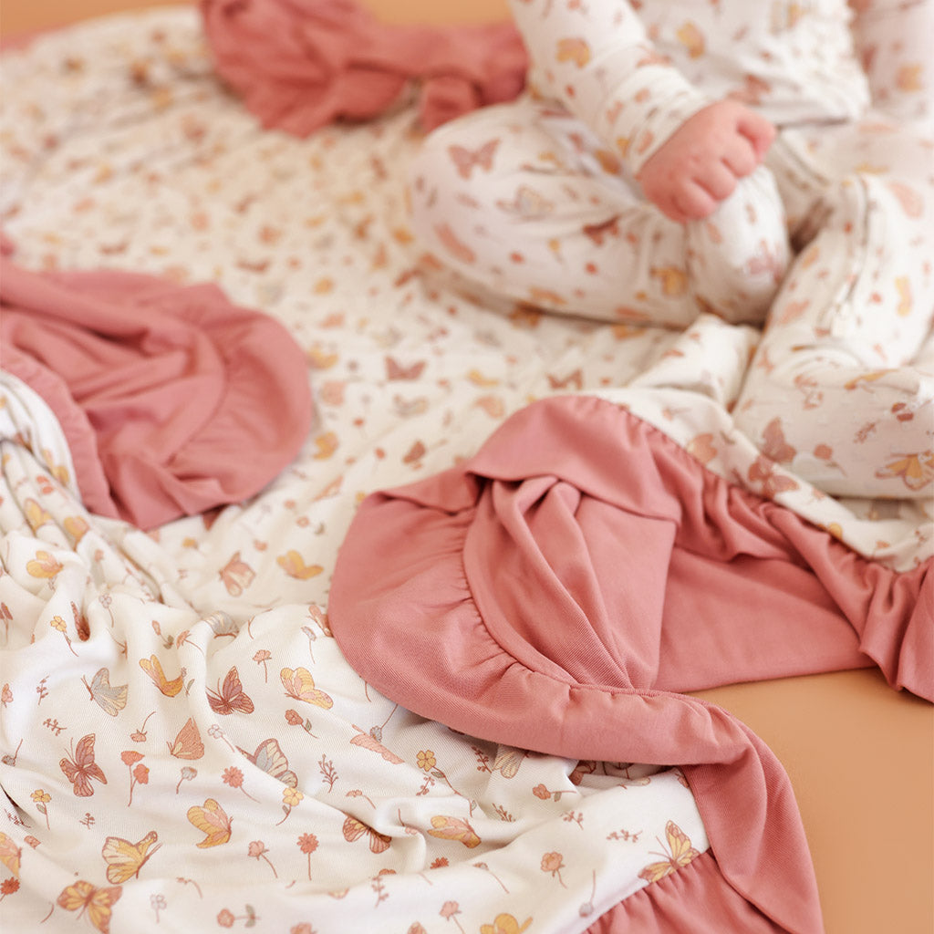 Kelcie & Dusty Rose Ruffled Luxe Patoo® Blanket