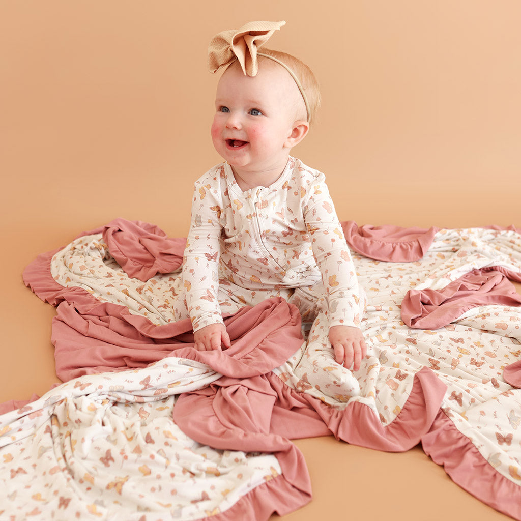 Kelcie & Dusty Rose Ruffled Luxe Patoo® Blanket