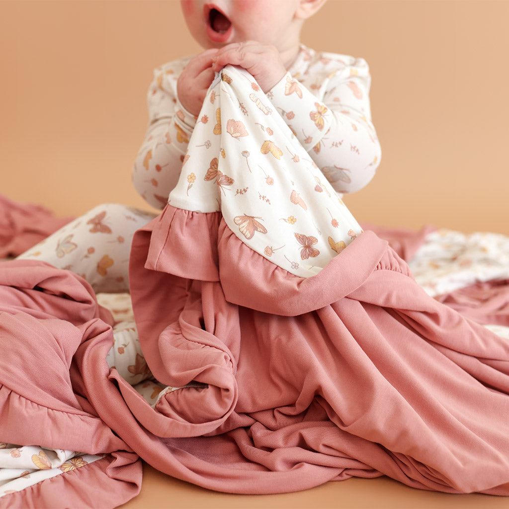 Kelcie & Dusty Rose Ruffled Luxe Patoo® Blanket