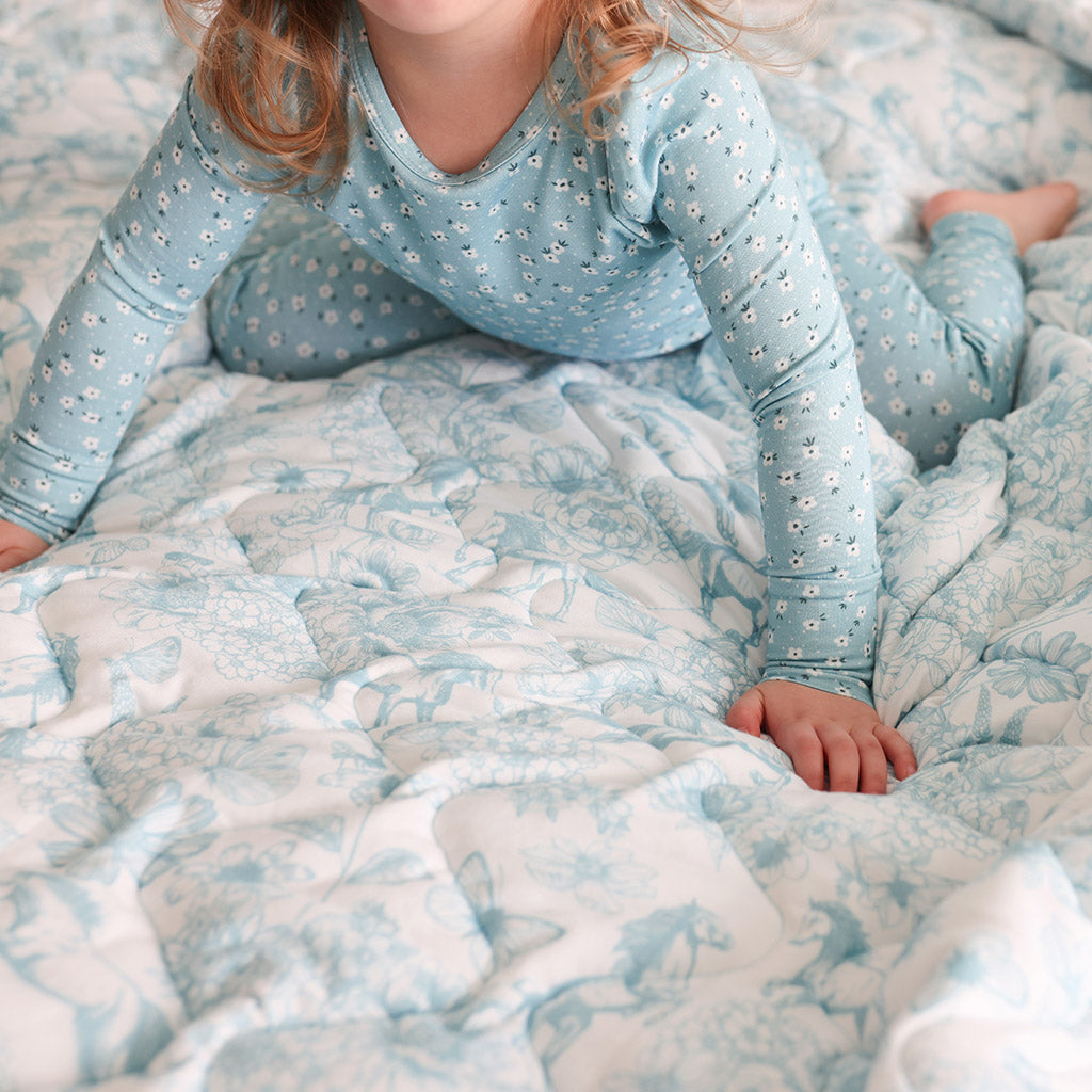 Charlotte Anne & Spring Dusk Blue Reversible Quilted Patoo® Blanket