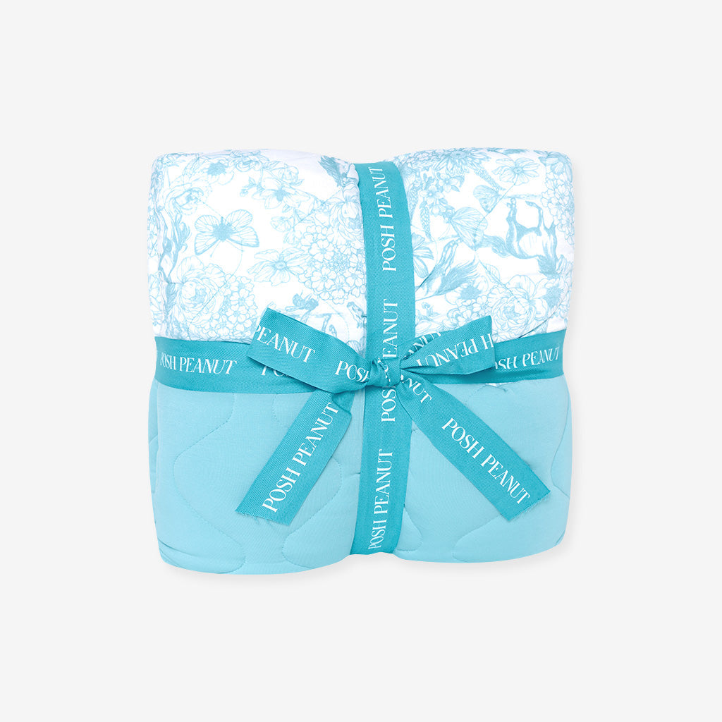 Charlotte Anne & Spring Dusk Blue Reversible Quilted Patoo® Blanket