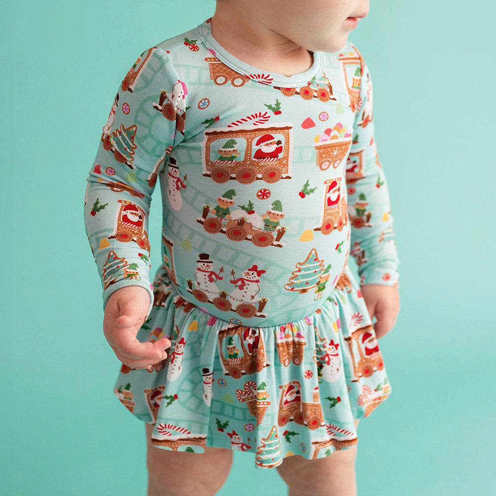 Gingerbread Train Twirl Skirt Bodysuit Dress