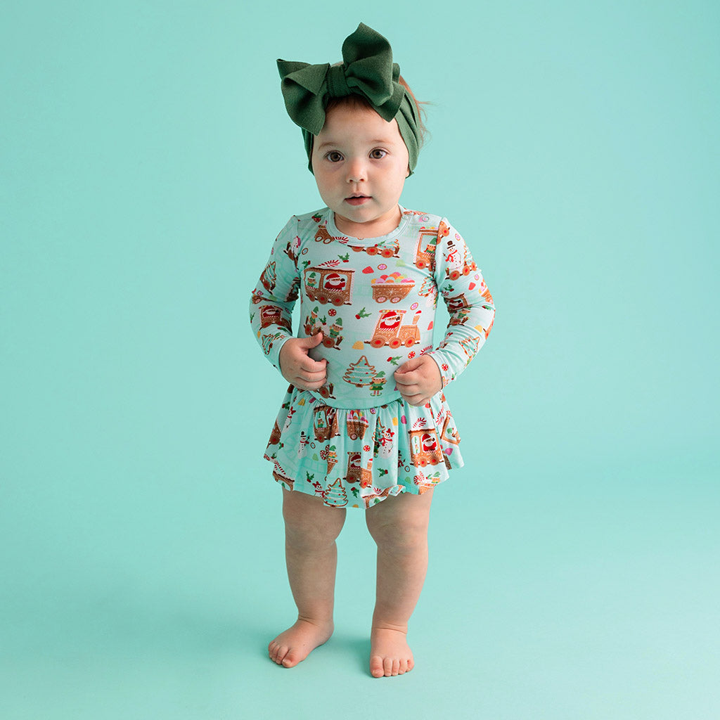Gingerbread Train Twirl Skirt Bodysuit Dress