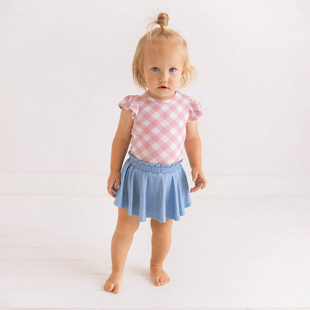 Dusty Rose Gingham Ruffled Bodysuit