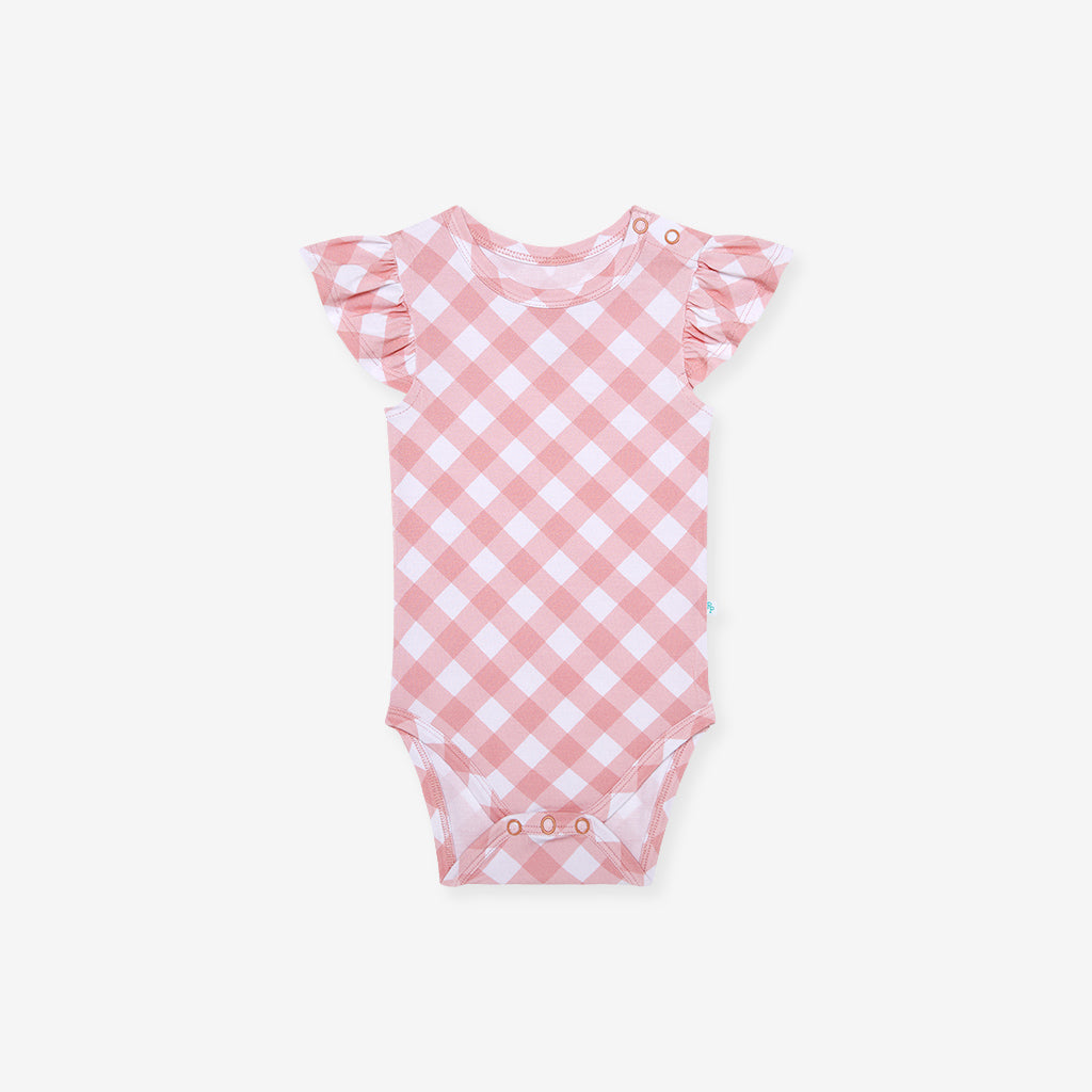 Dusty Rose Gingham Ruffled Bodysuit