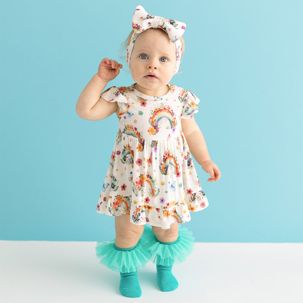 Lucky Rainbow Ruffled Twirl Bodysuit Dress