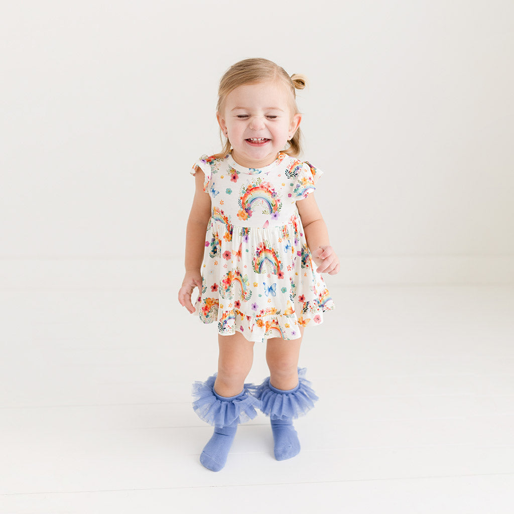 Lucky Rainbow Ruffled Twirl Bodysuit Dress
