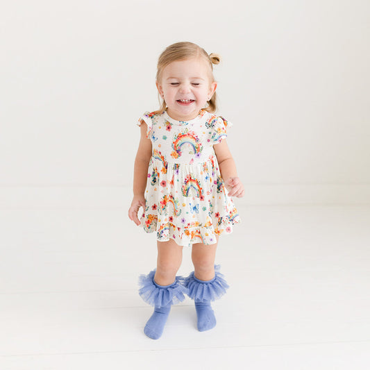 Lucky Rainbow Ruffled Twirl Bodysuit Dress