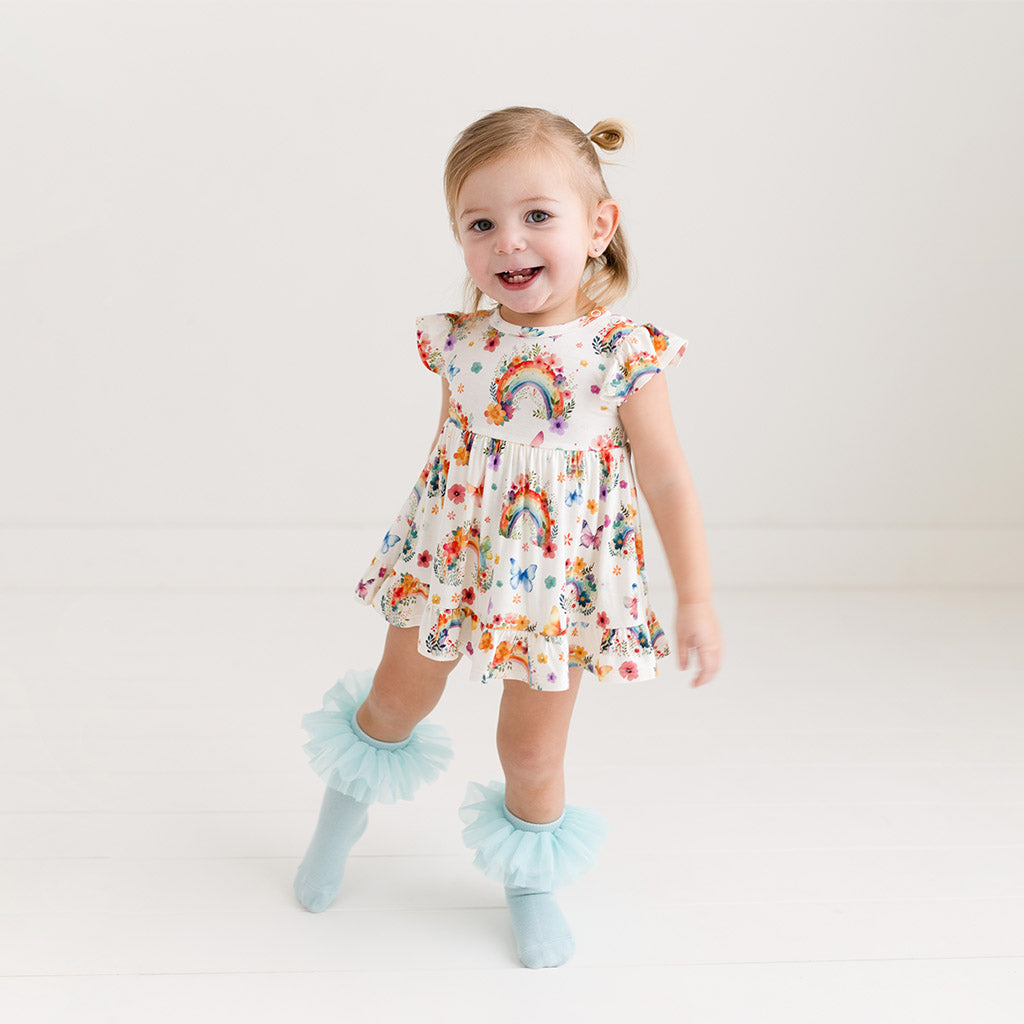 Lucky Rainbow Ruffled Twirl Bodysuit Dress