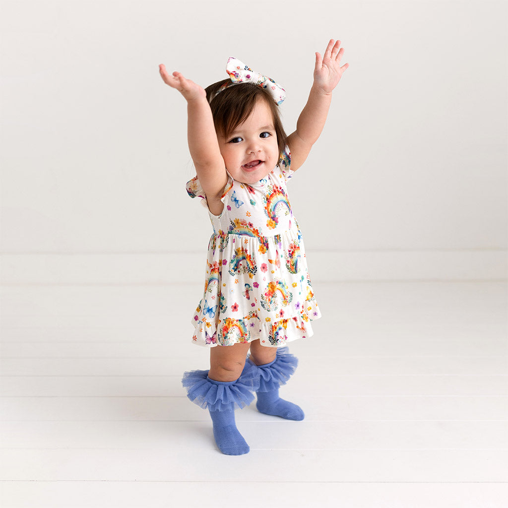 Lucky Rainbow Ruffled Twirl Bodysuit Dress
