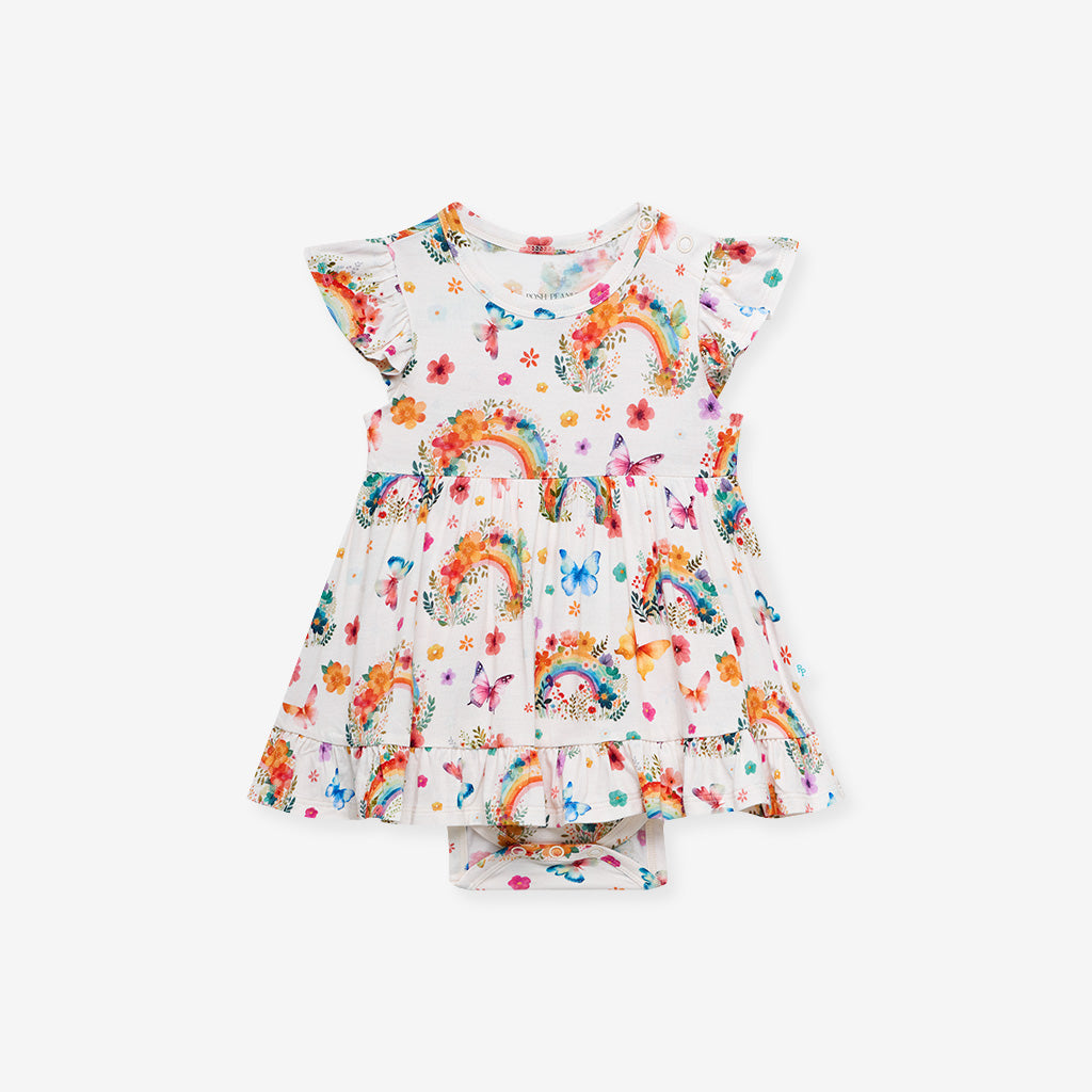 Lucky Rainbow Ruffled Twirl Bodysuit Dress