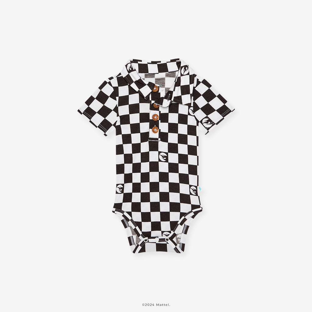 Hot Wheels™ Retro Checker Short Sleeve Collared Henley Bodysuit