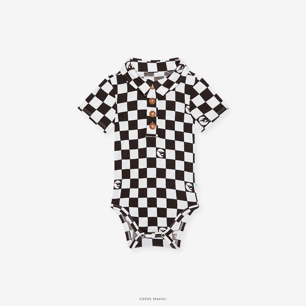 Hot Wheels™ Retro Checker Short Sleeve Collared Henley Bodysuit