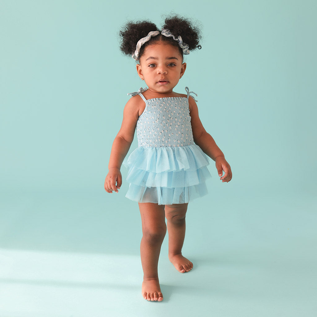 Juliana Smocked Tulle Bodysuit Dress