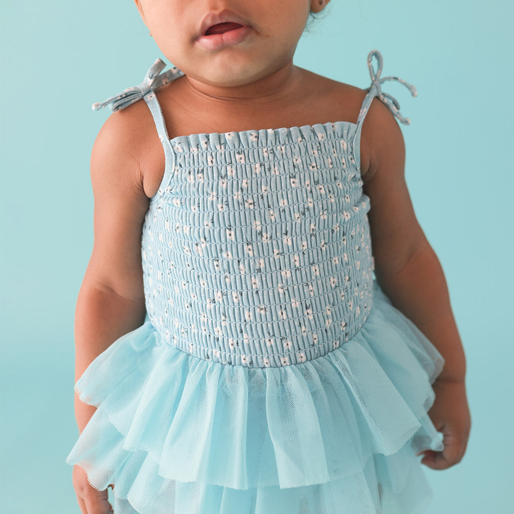 Juliana Smocked Tulle Bodysuit Dress