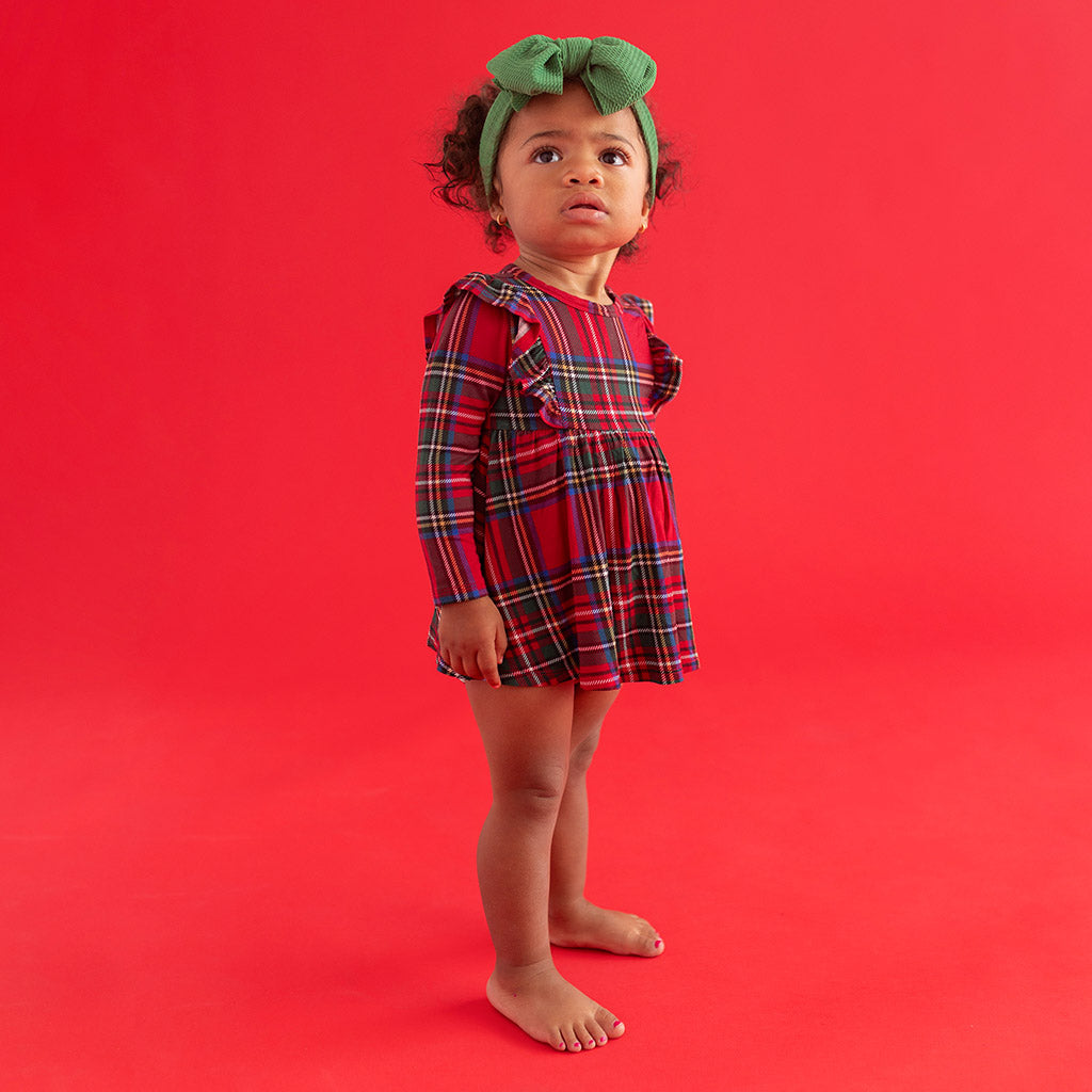 Red Tartan Plaid Ruffled Bodysuit Dress