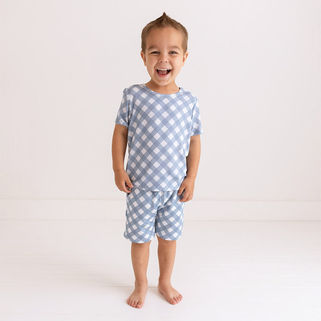 Dusty Blue Gingham French Terry Shorts
