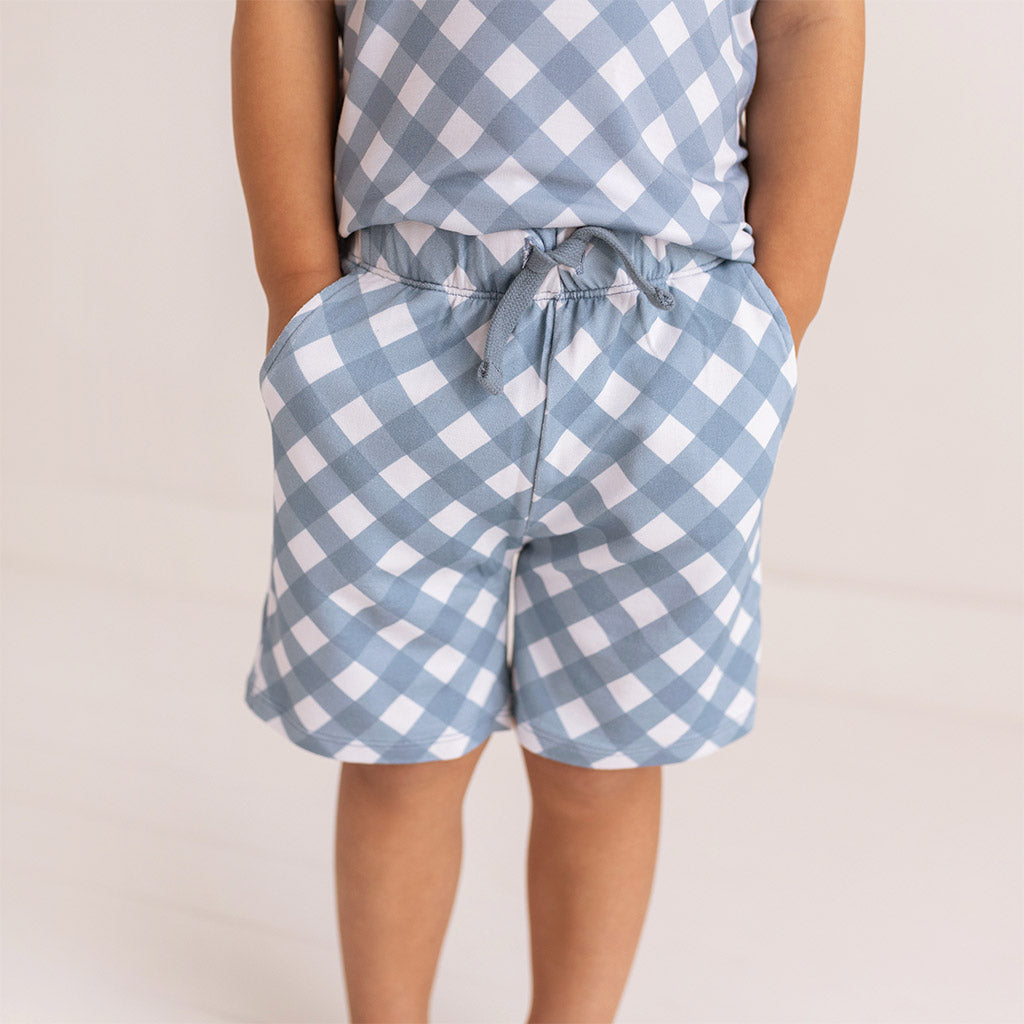 Dusty Blue Gingham French Terry Shorts