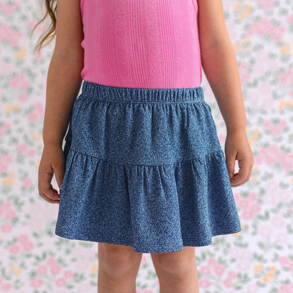 Indigo Denim French Terry Skater Skirt