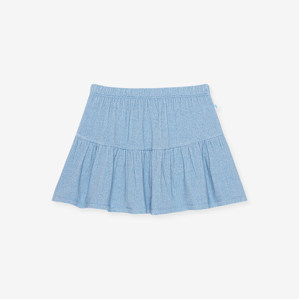 Light Blue Denim French Terry Skater Skirt