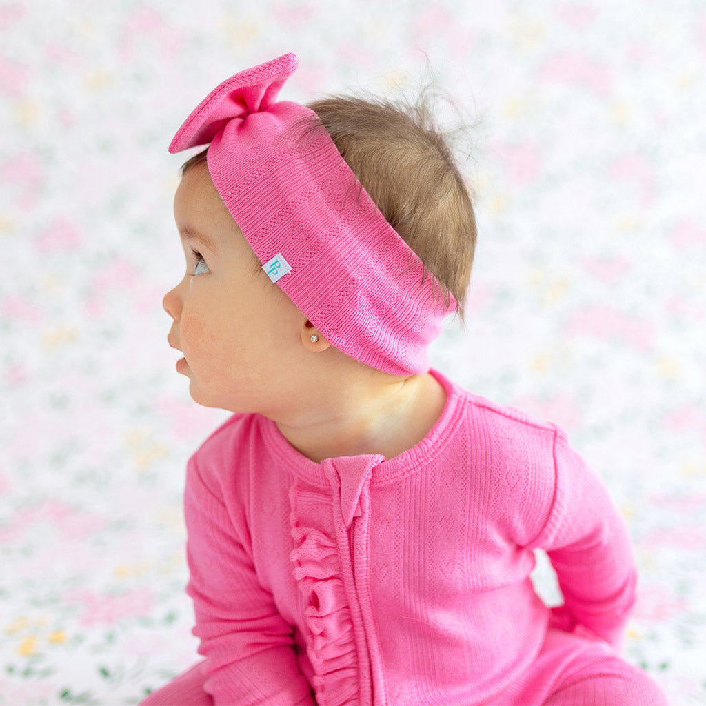 Cruisin' Pink Pointelle Luxe Bow Headwrap