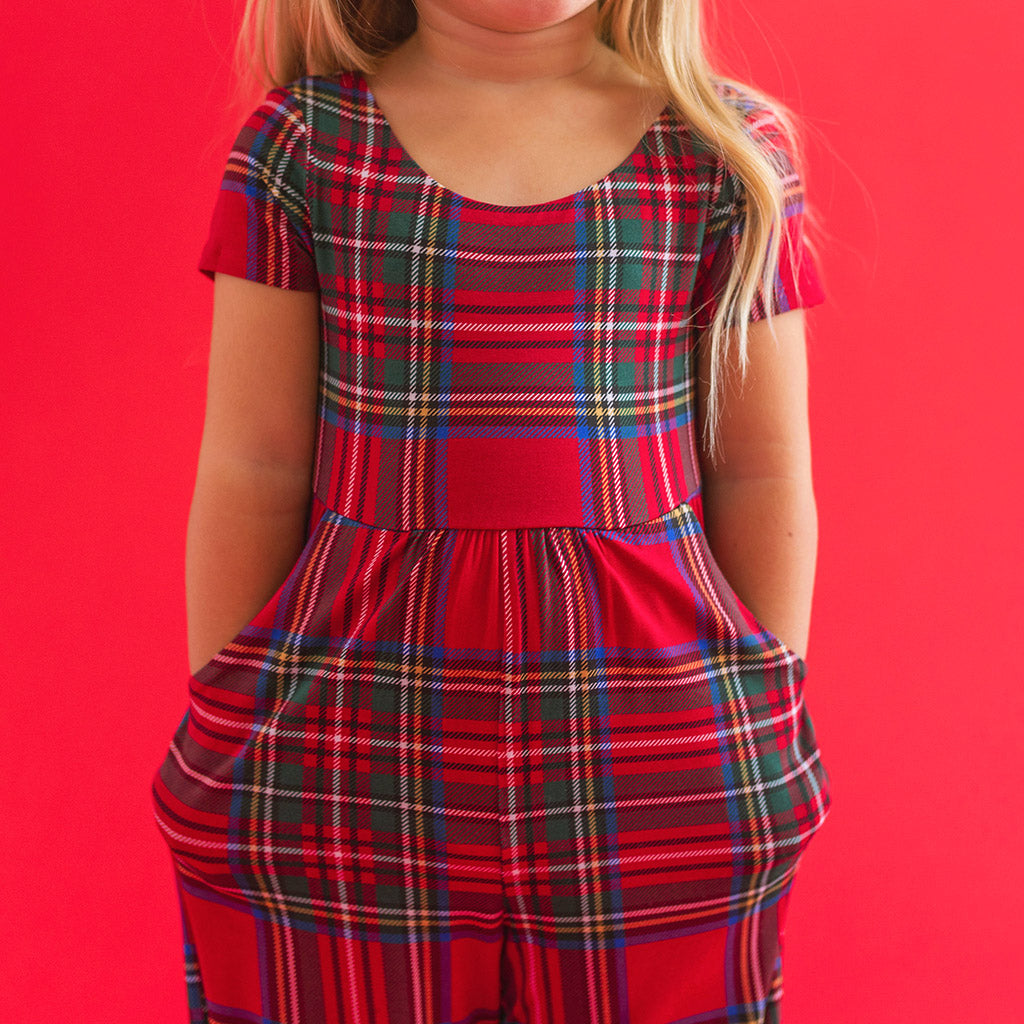 Red Tartan Plaid Scoop Back Jumpsuit
