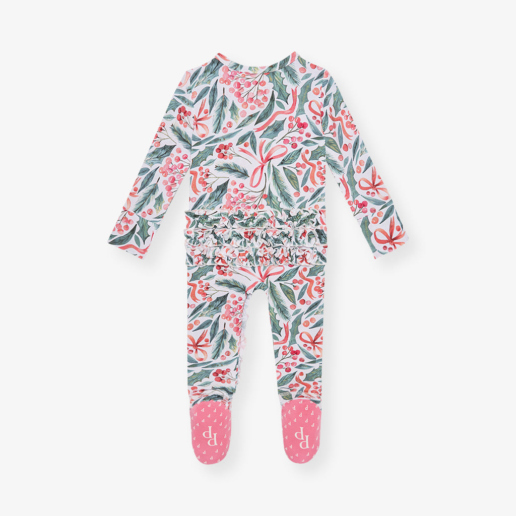 Holly Day Footie Ruffled Zippered One Piece