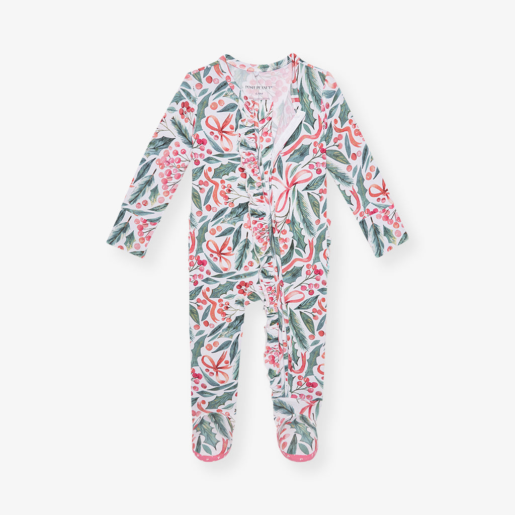 Holly Day Footie Ruffled Zippered One Piece
