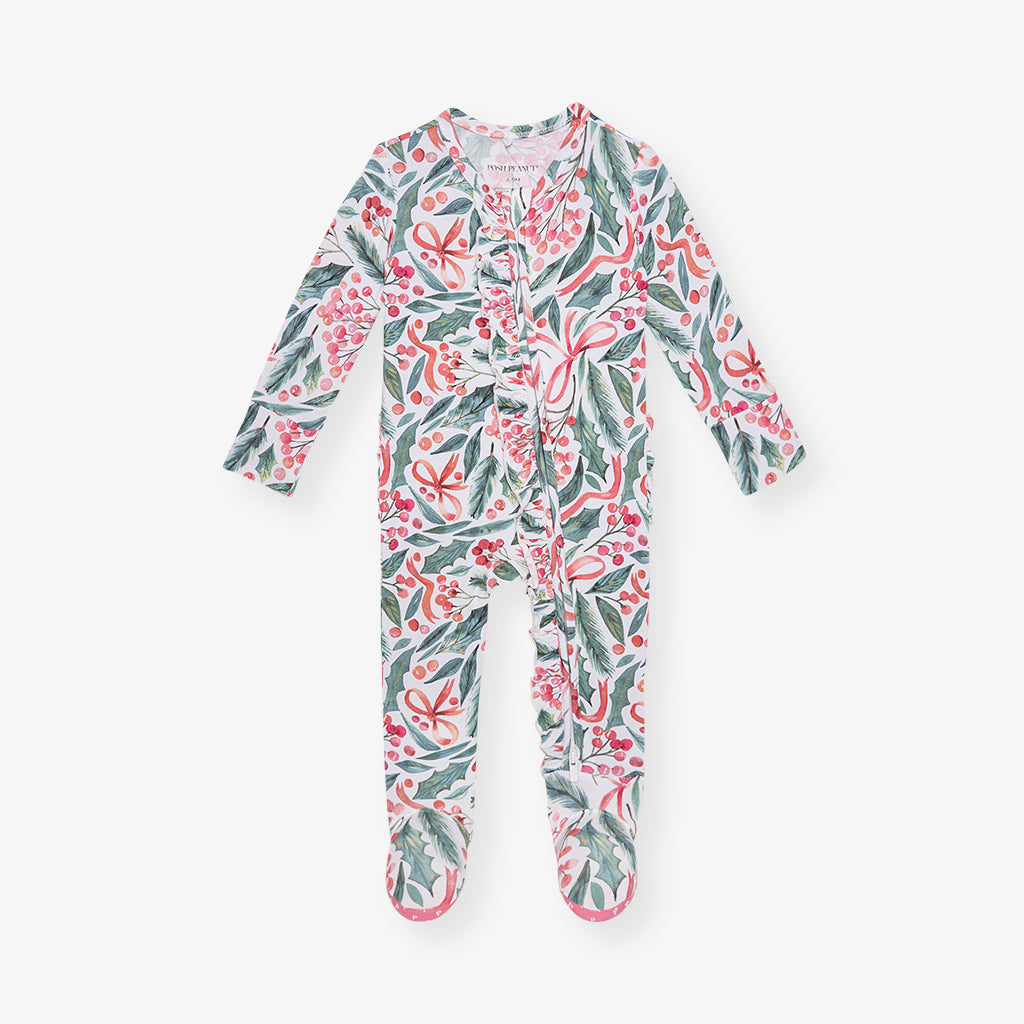 Holly Day Footie Ruffled Zippered One Piece