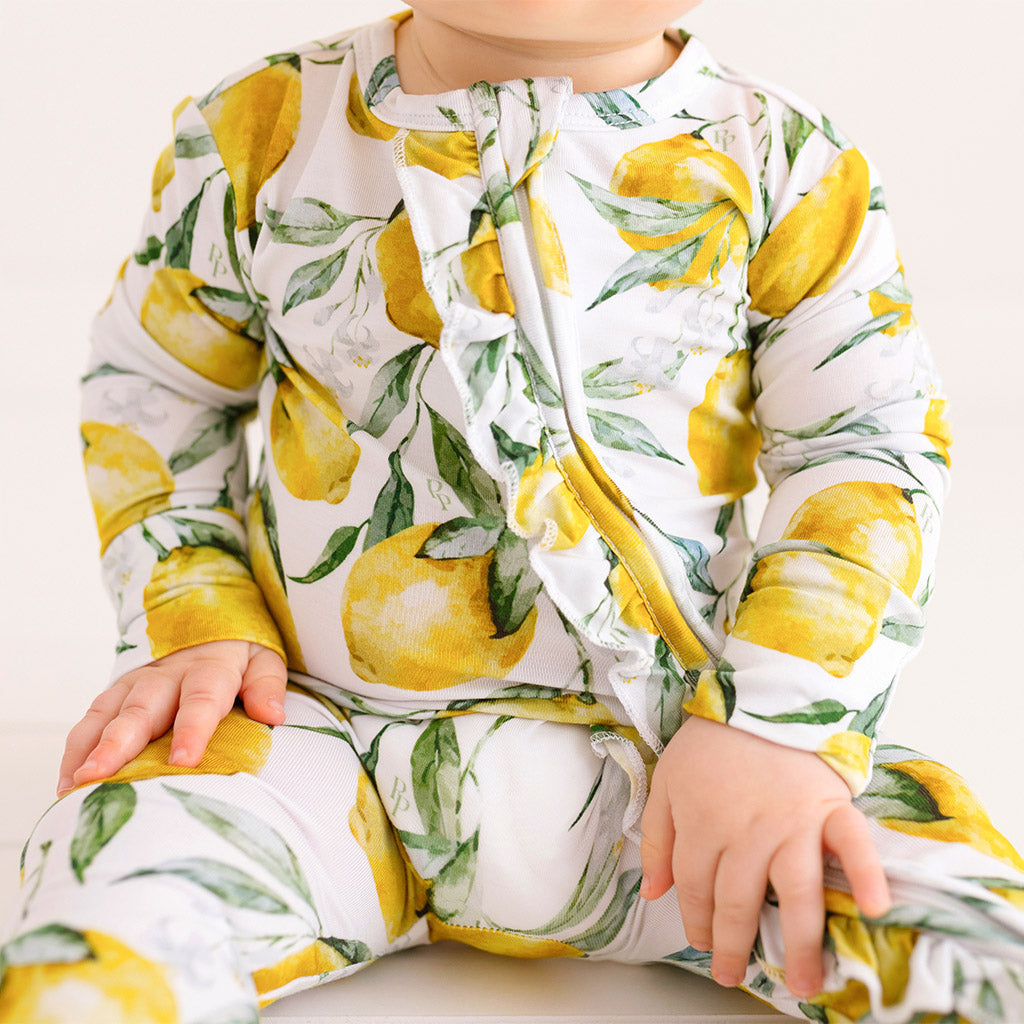 Limoncello Footie Ruffled Zippered One Piece