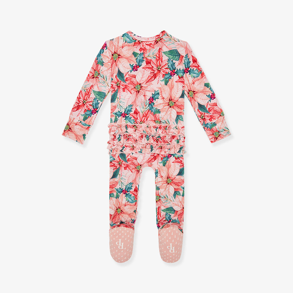 Poinsettia Footie Ruffled Zippered One Piece