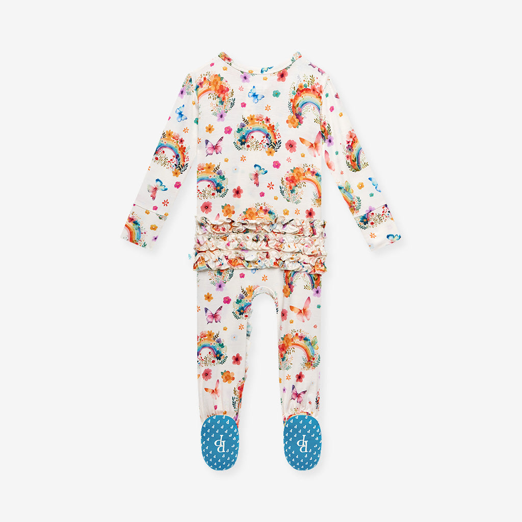 Lucky Rainbow Footie Ruffled Zippered One Piece