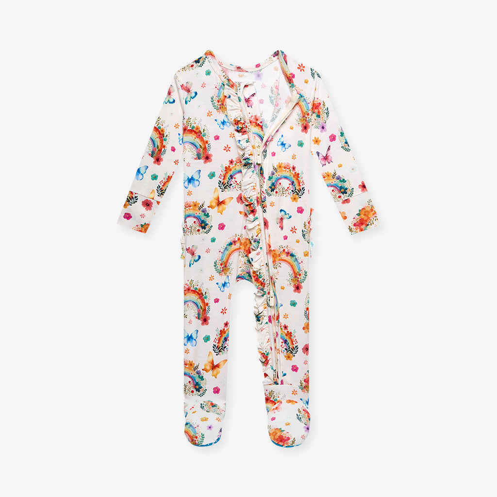 Lucky Rainbow Footie Ruffled Zippered One Piece