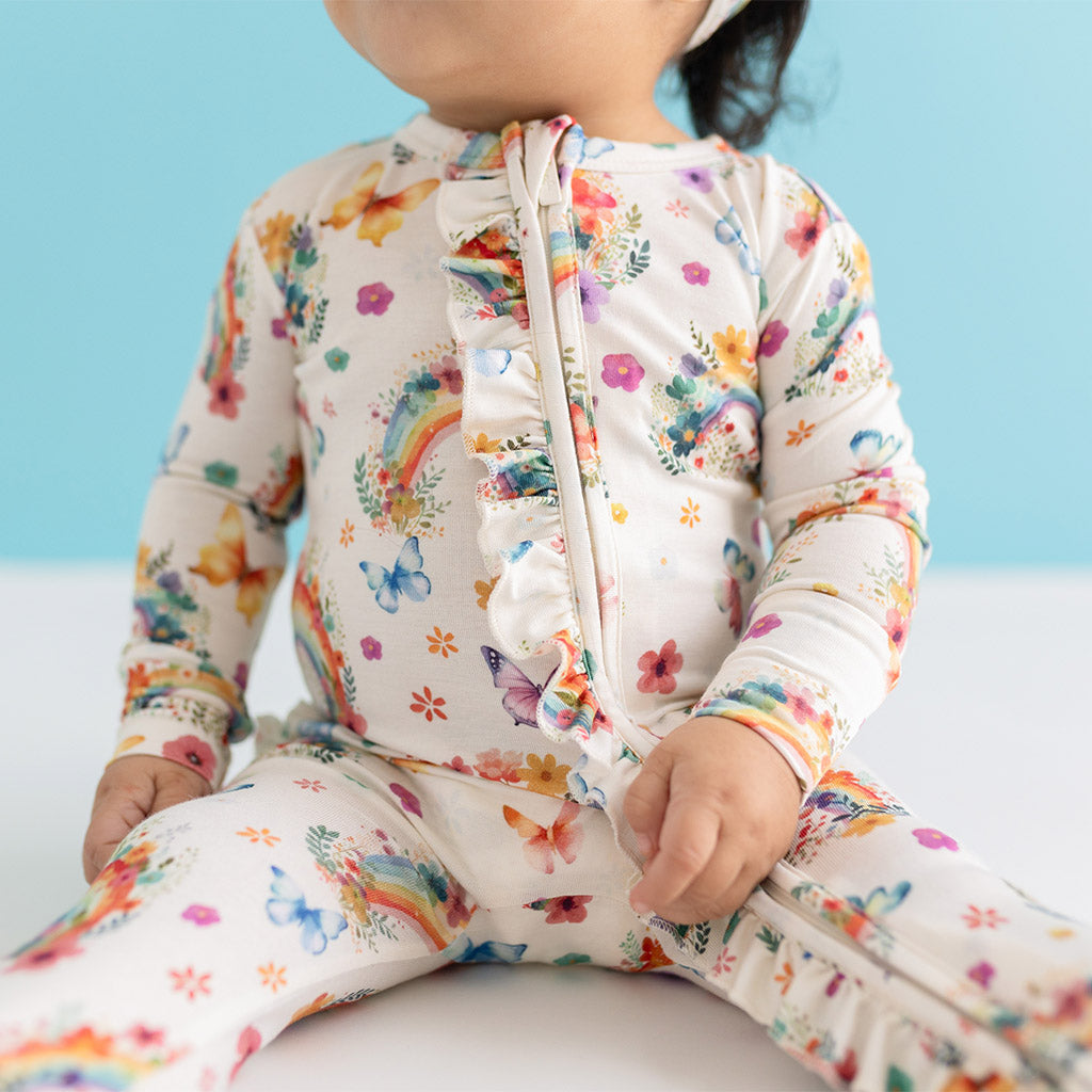 Lucky Rainbow Footie Ruffled Zippered One Piece