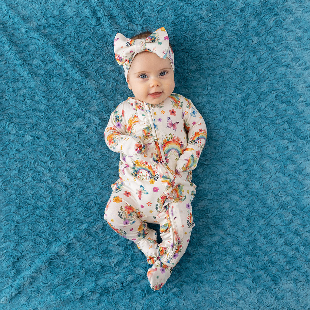 Lucky Rainbow Footie Ruffled Zippered One Piece