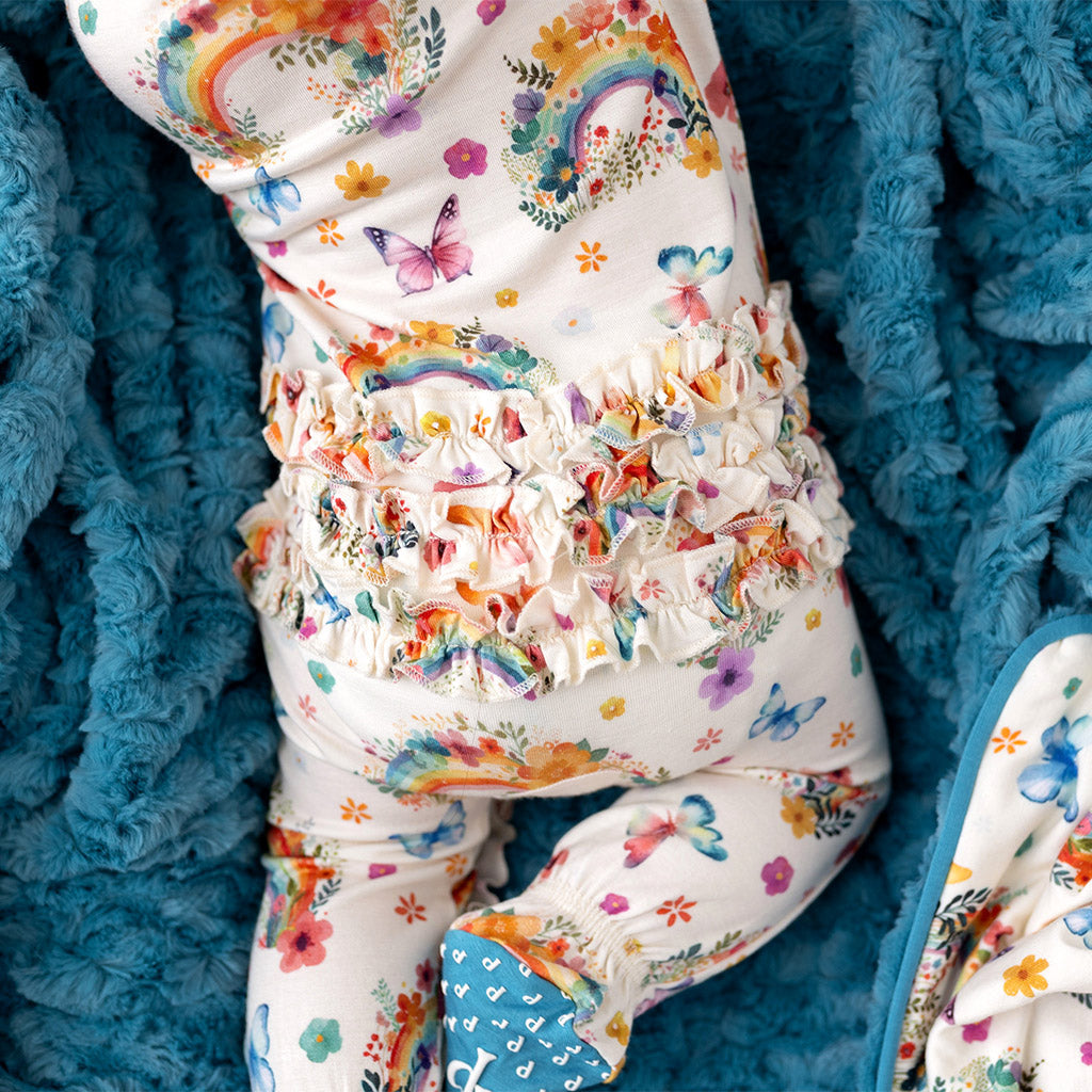Lucky Rainbow Footie Ruffled Zippered One Piece