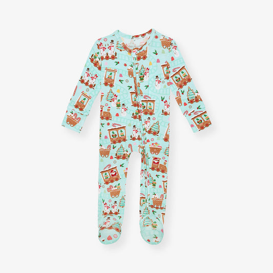 Gingerbread Train Footie Zippered One Piece