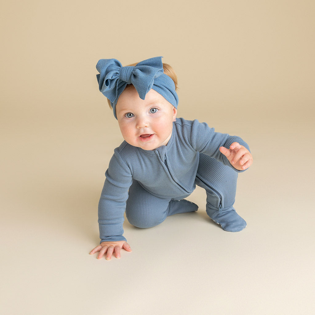 Slate Waffle Footie Zippered One Piece