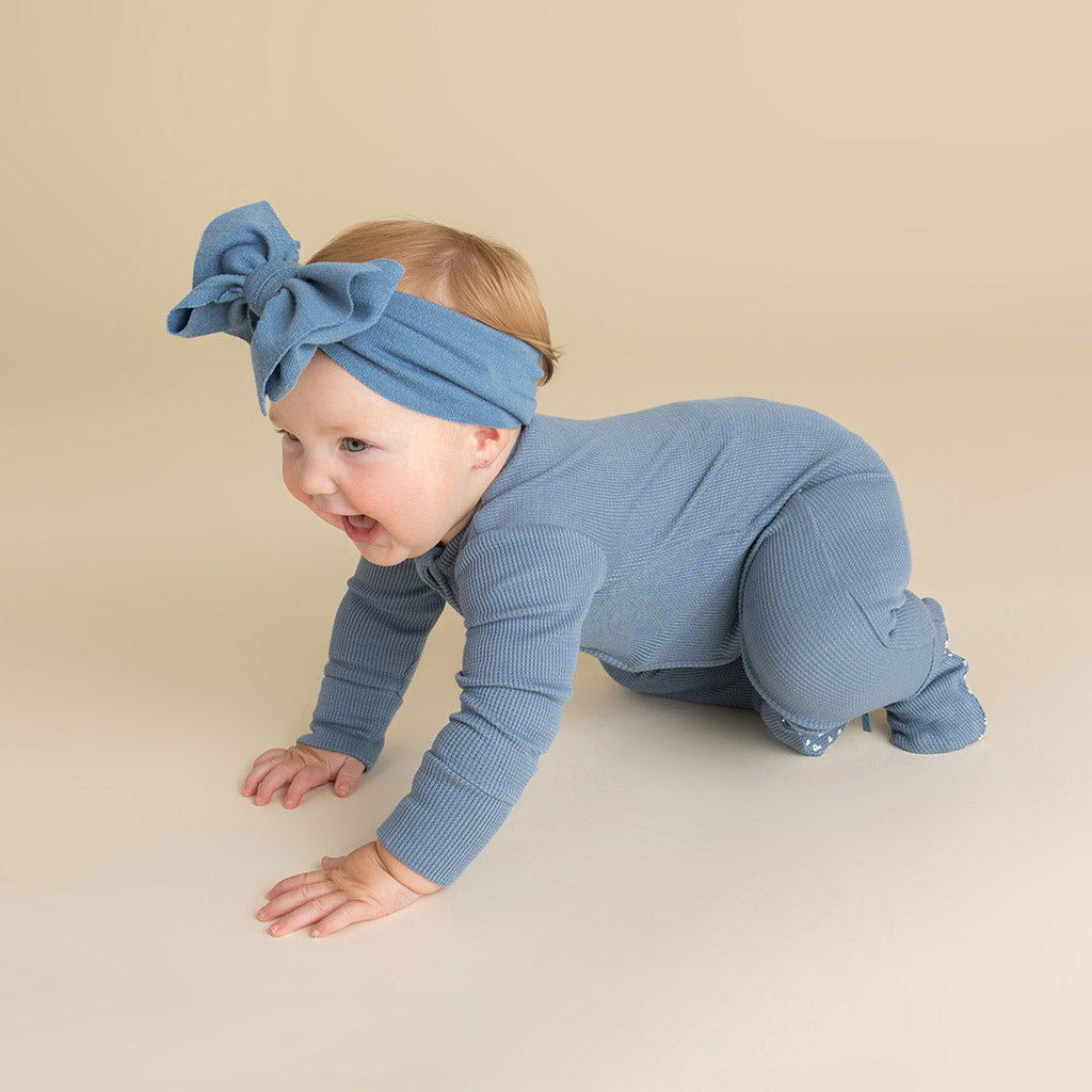Slate Waffle Footie Zippered One Piece