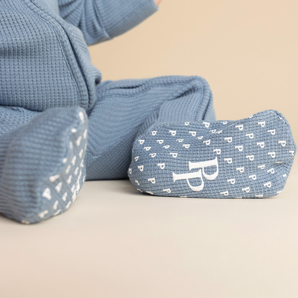 Slate Waffle Footie Zippered One Piece