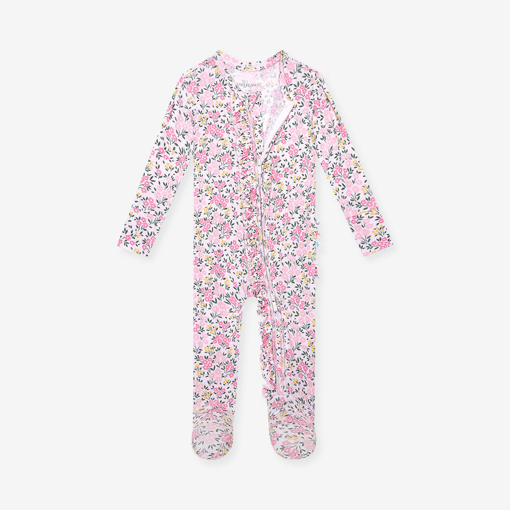 Meadow Haze Pointelle Footie Ruffled Zippered One Piece
