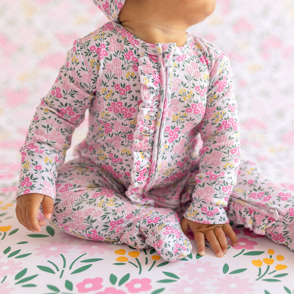 Meadow Haze Pointelle Footie Ruffled Zippered One Piece