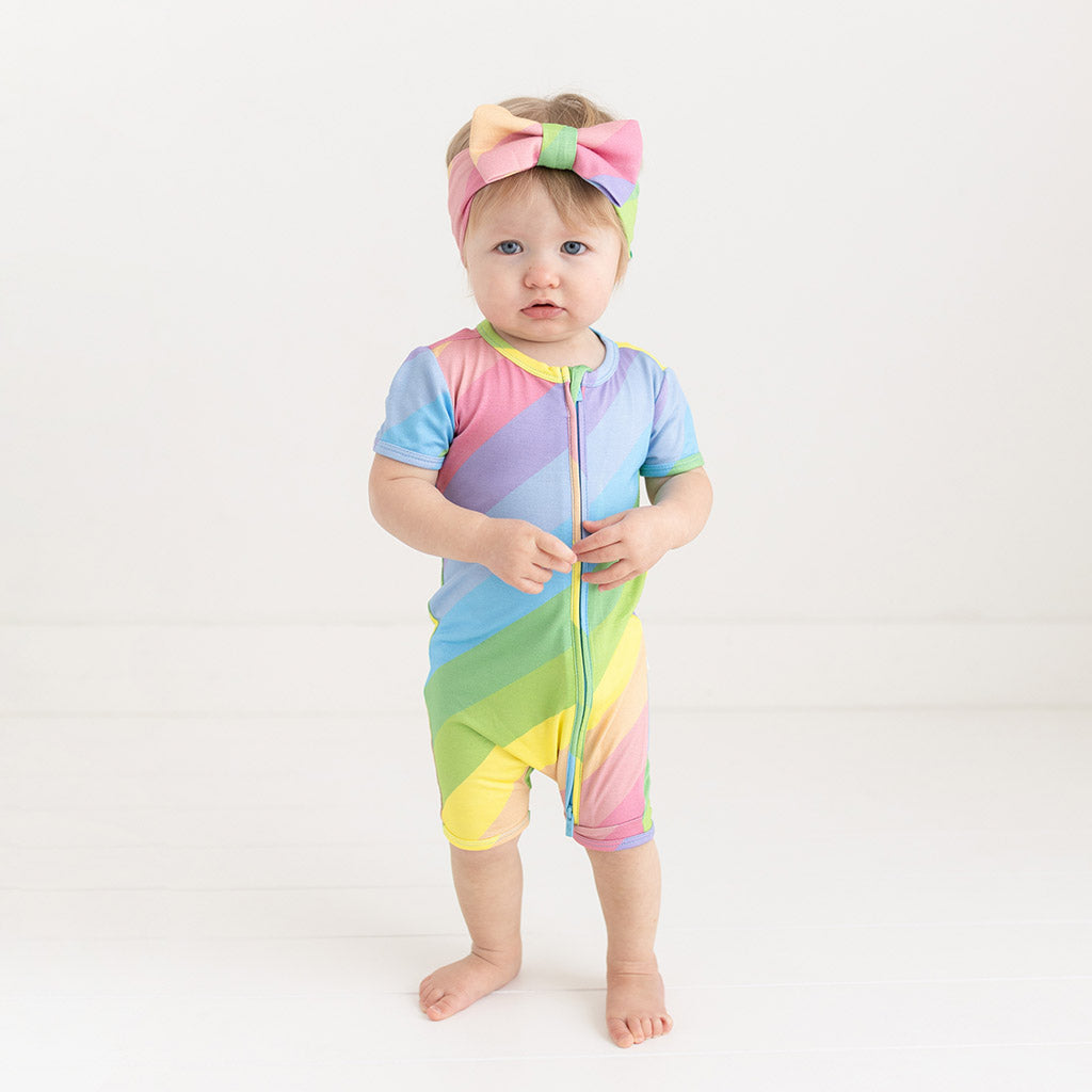 Rainbow Stripe Zippered Romper