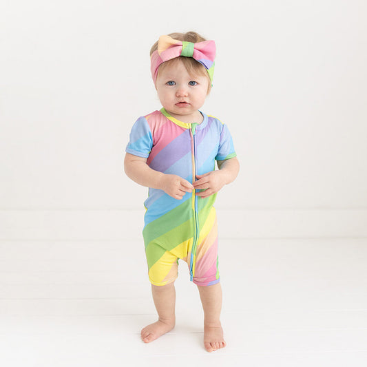 Rainbow Stripe Zippered Romper