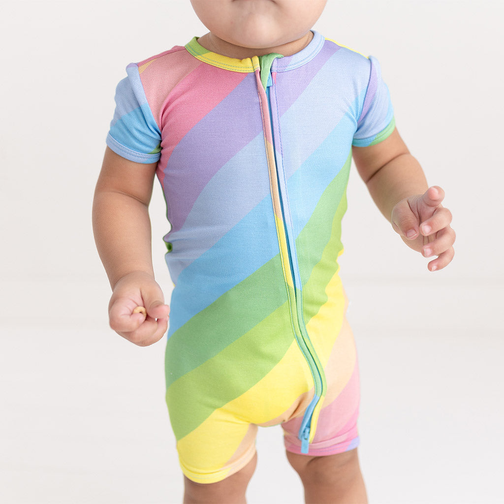 Rainbow Stripe Zippered Romper