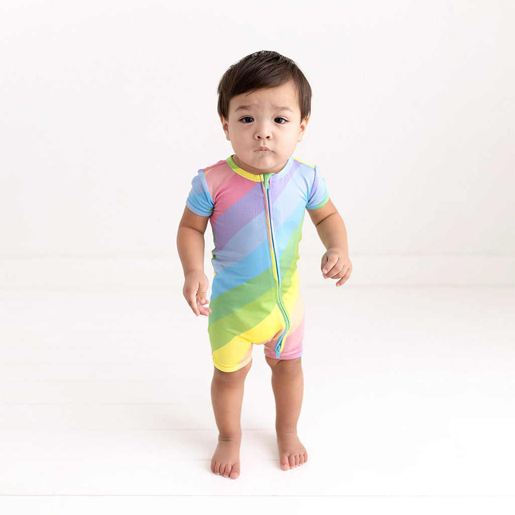 Rainbow Stripe Zippered Romper