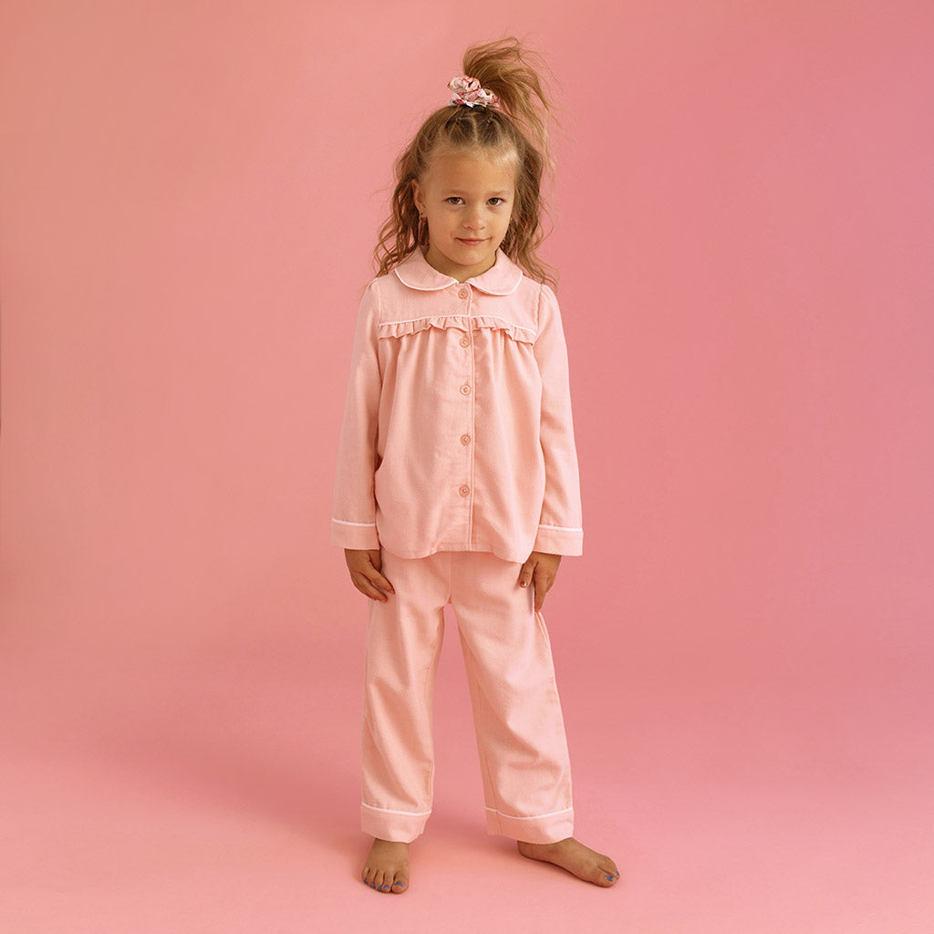 Powder Pink Flannelette Ruffled Pajama Set