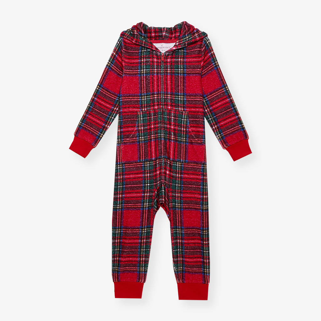 Red Tartan Plaid Pacci™ Hooded Jumpsuit